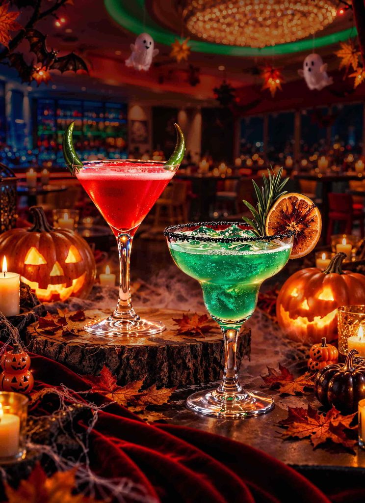 Themed Halloween cocktails including Dracula's Blood and Witch's Brew Lexis Hotel Group